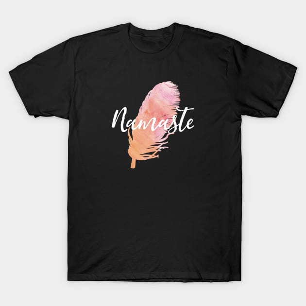 Namaste Watercolor Feather T-Shirt by jutulen